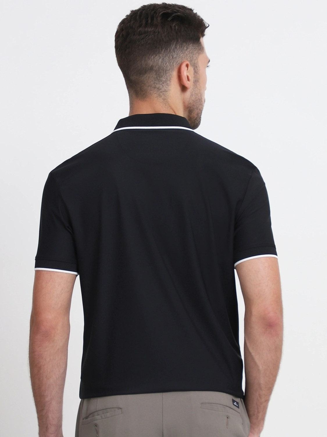 Image of MUFTI Self Design Men Polo Neck Black T-Shirt