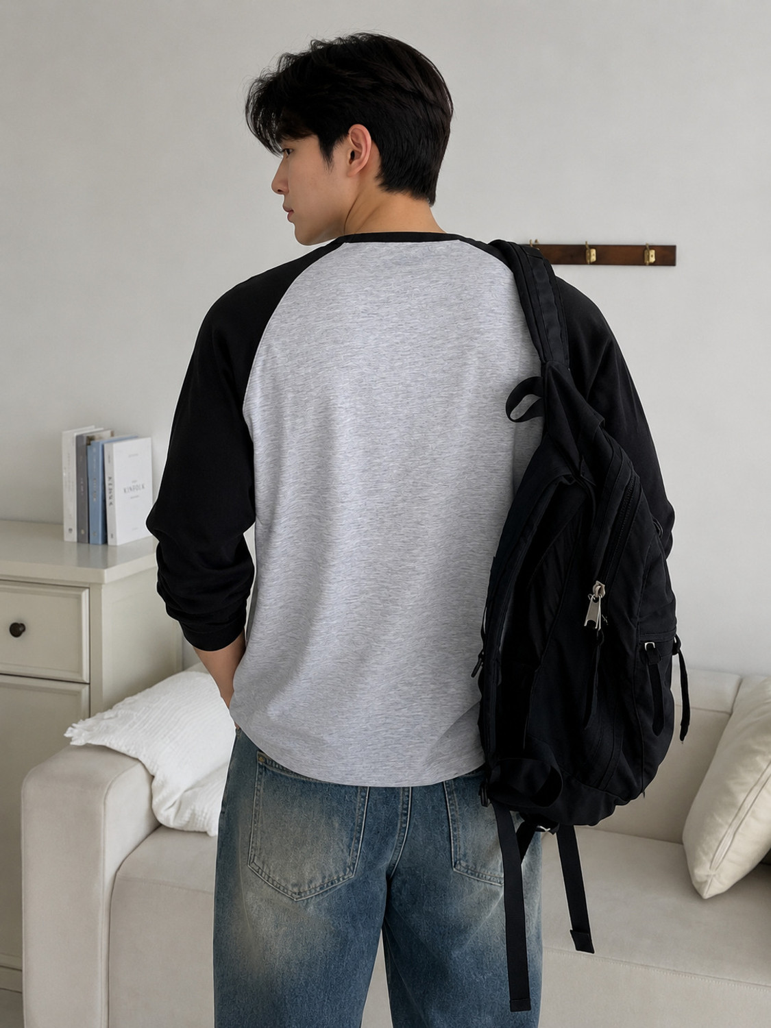 Image of Wrodss Colorblock Men Round Neck Grey, Black T-Shirt