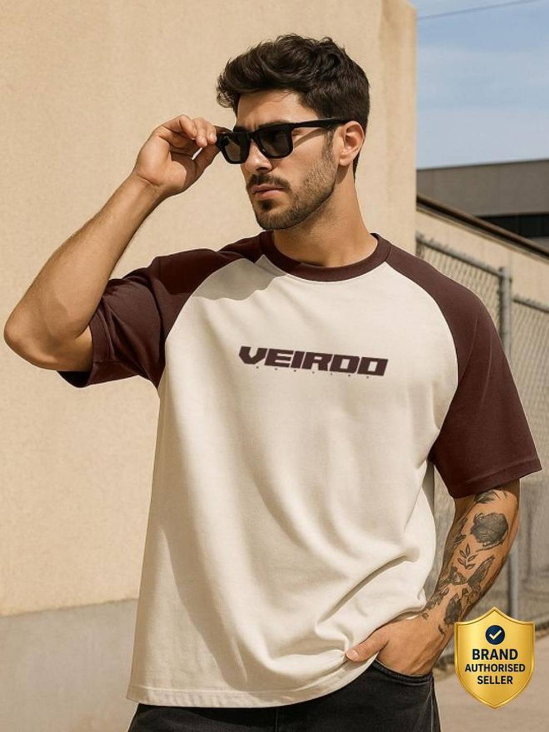 Veirdo Typography Men Beige T-Shirt