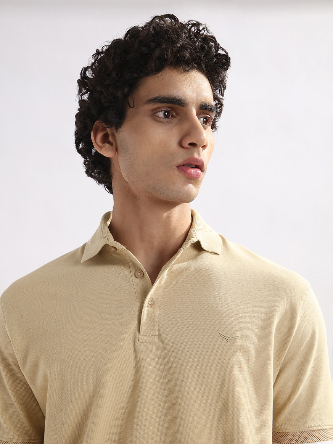Image of NOBERO Solid Men Polo Neck Beige T-Shirt