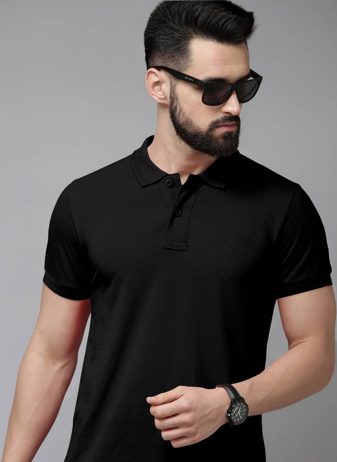 METRONAUT Solid Men Polo Neck Polycotton Black T-Shirt