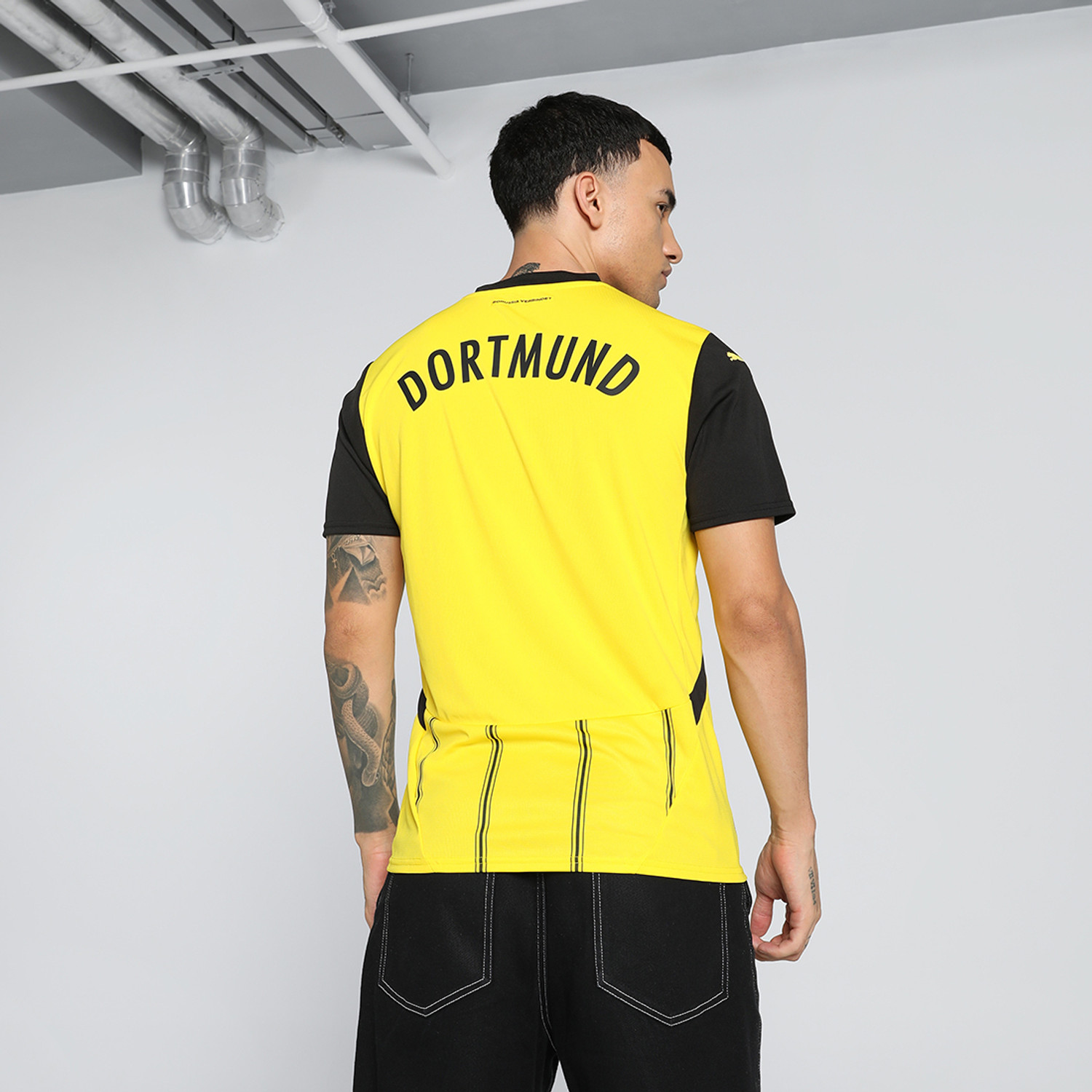 Image of PUMA Striped Men Crew Neck Yellow T-Shirt