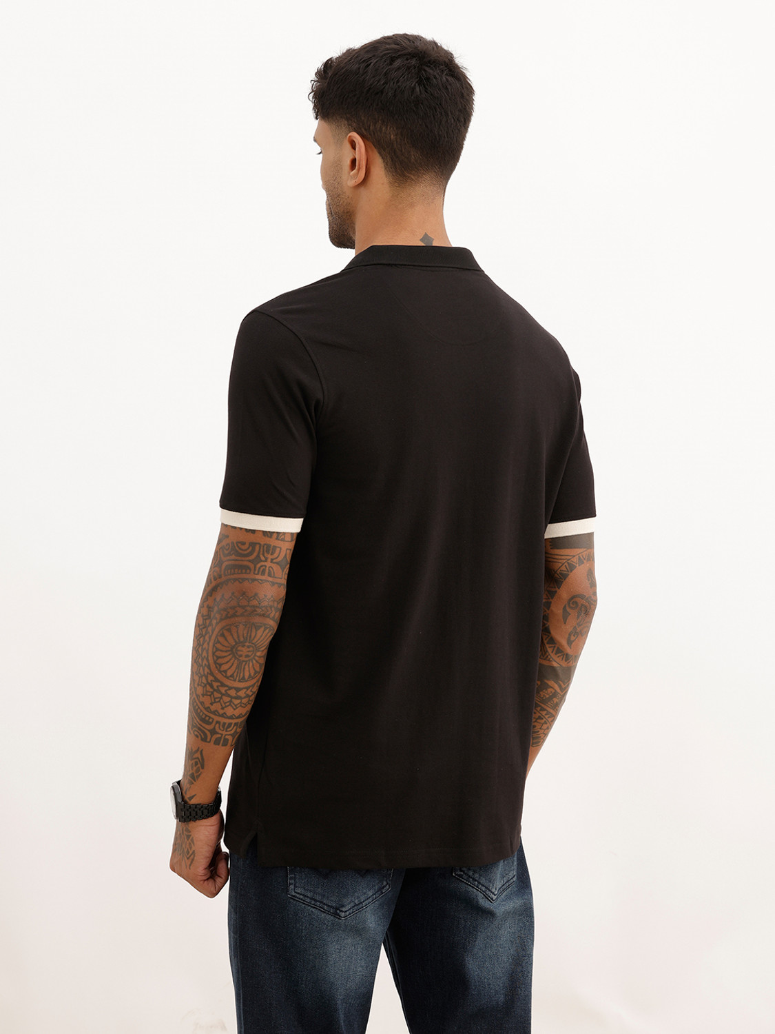 Image of WROGN Printed Men Polo Neck Black T-Shirt