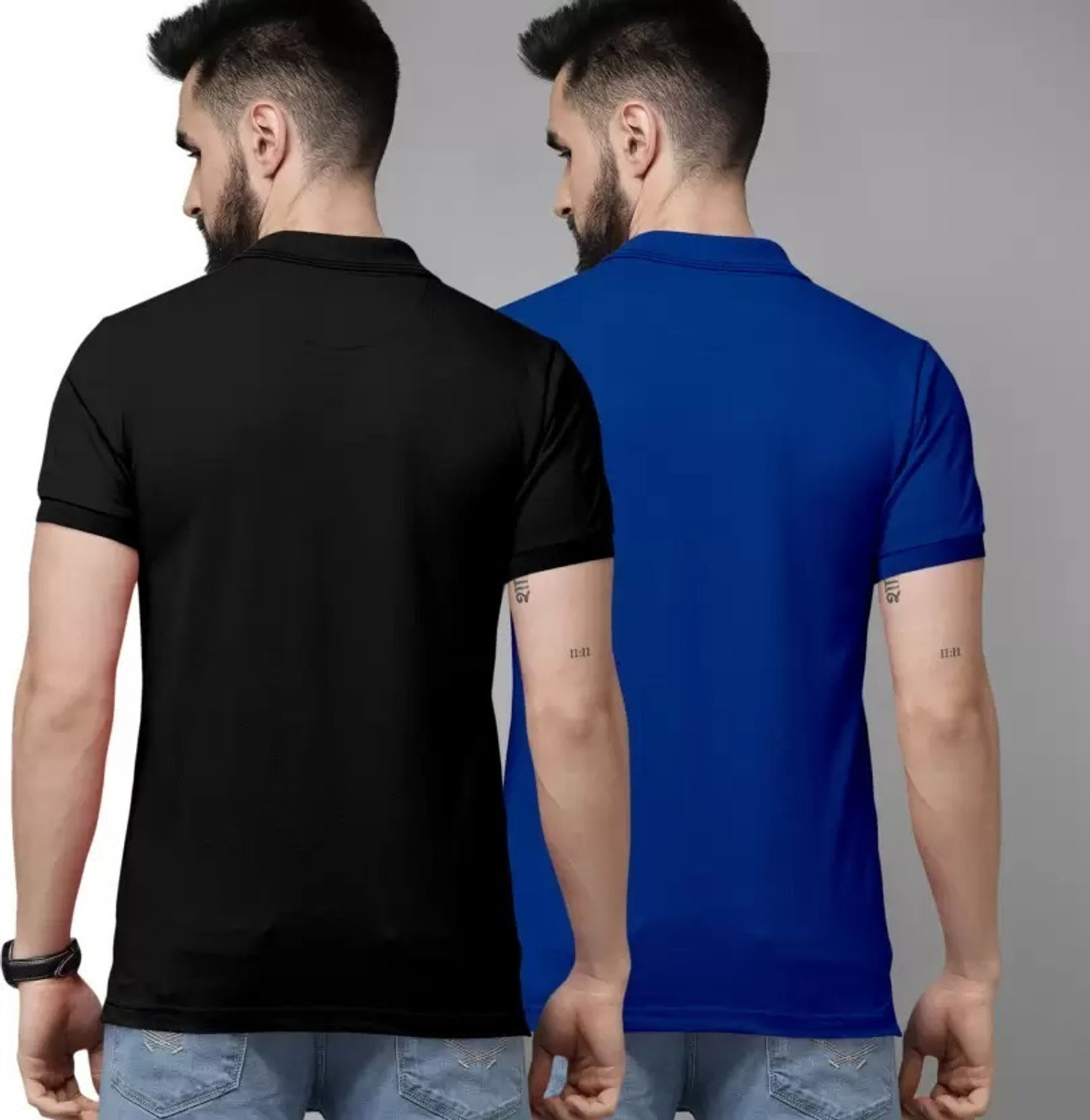 Image of balker merka Solid Men Polo Neck Black T-Shirt