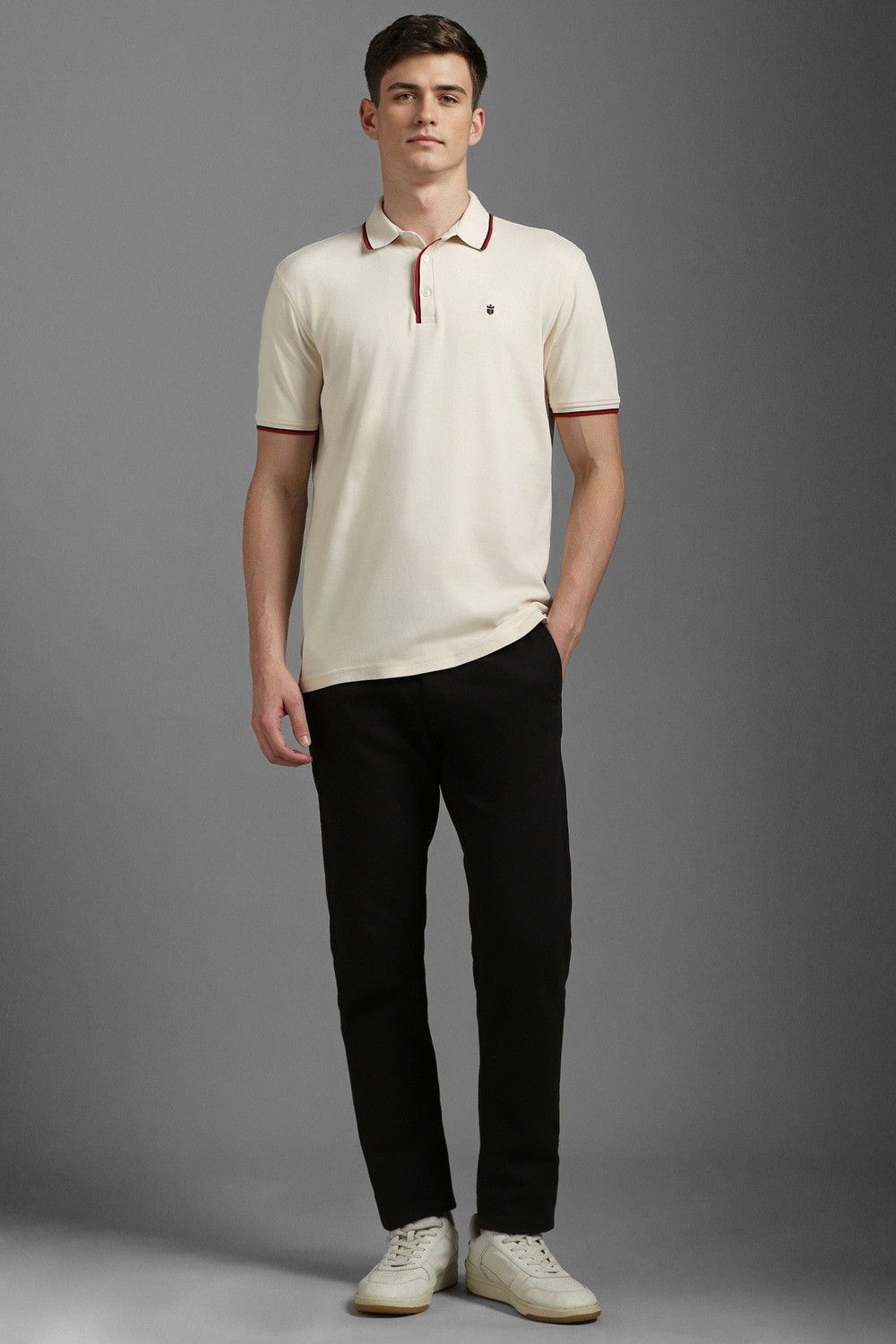 Image of LOUIS PHILIPPE Solid Men Polo Neck Beige T-Shirt