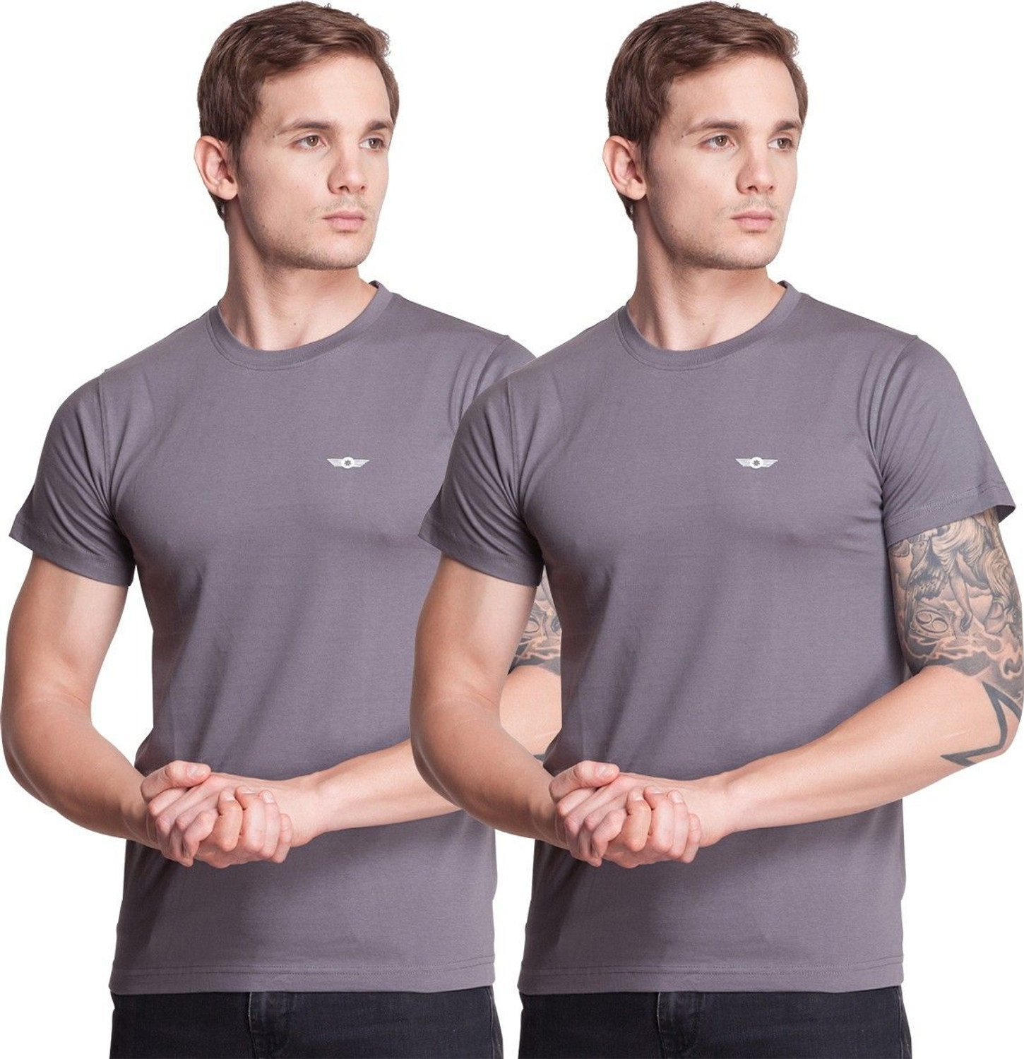 Image of Force NXT Solid Men Round Neck Grey T-Shirt