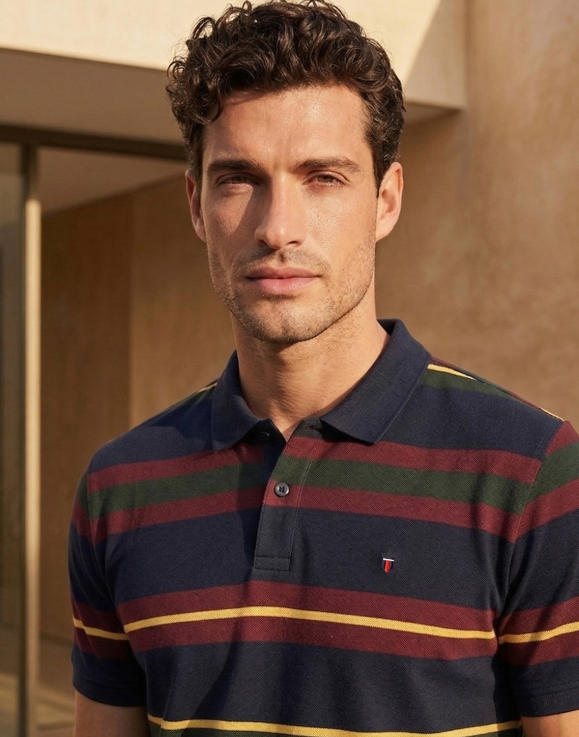 Image of LOUIS PHILIPPE Striped Men Polo Neck Multicolor T-Shirt