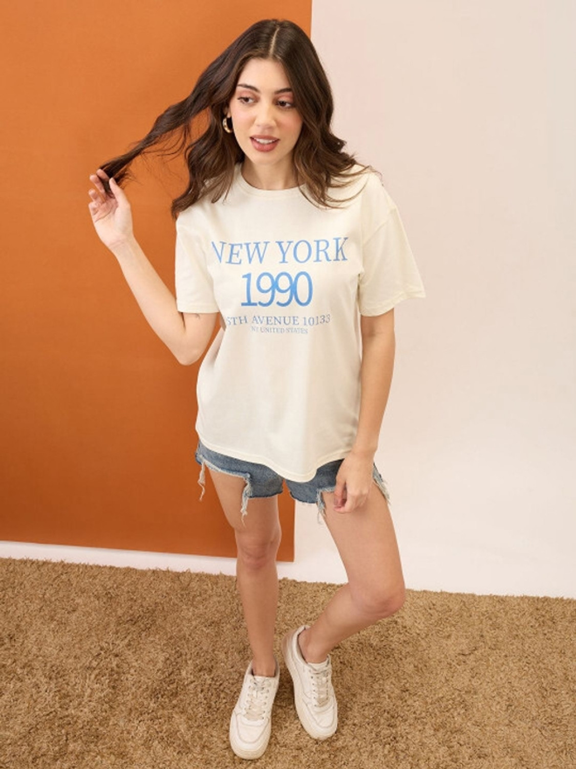 Image of Patche Typography Women Round Neck White T-Shirt