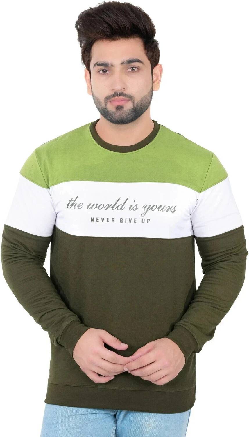 E-MAX Men Printed Round Neck Polyester Dark Green T-Shirt