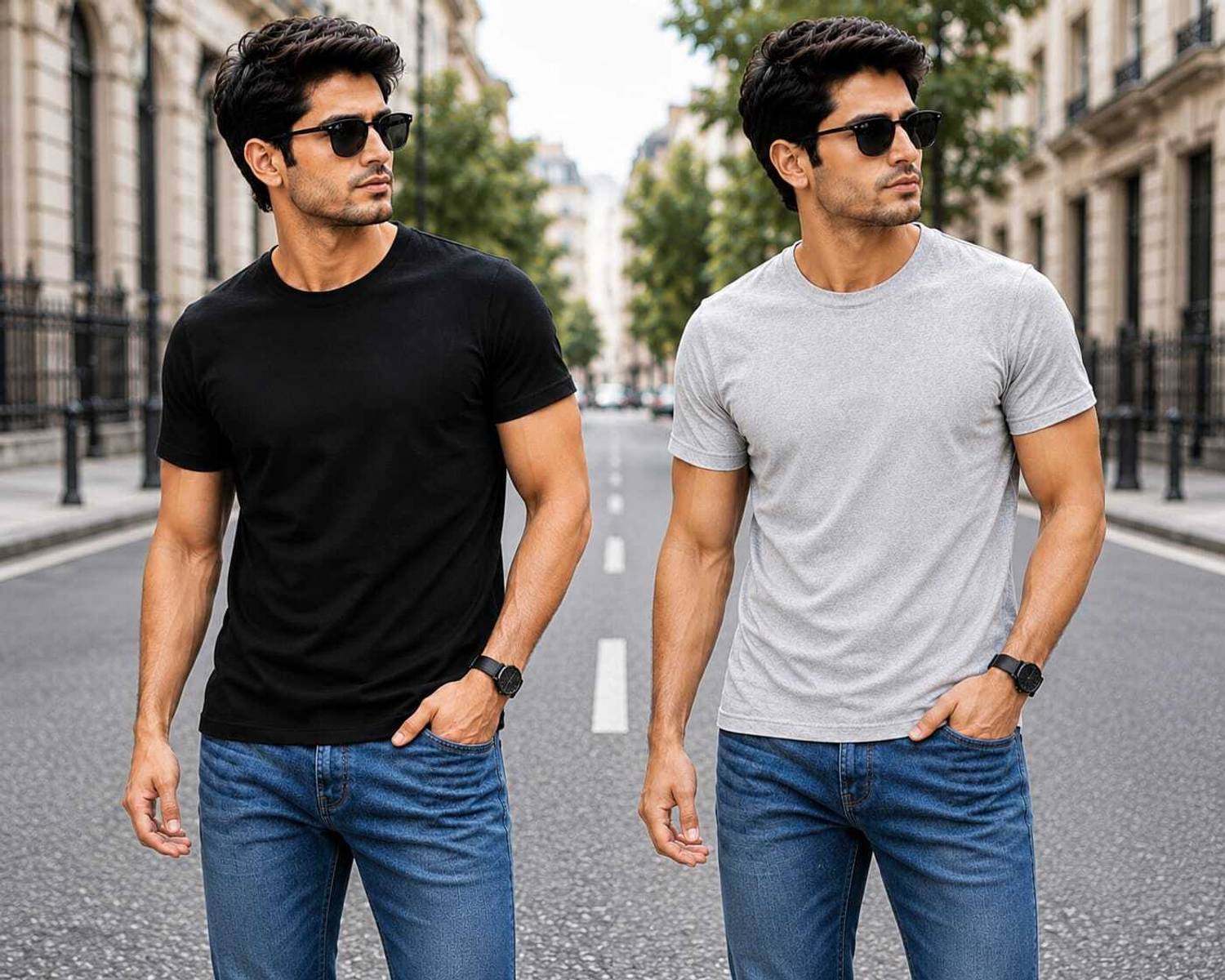 SJKTRENDS Solid Men Round Neck Black T-Shirt Pack of 2 - Image 1
