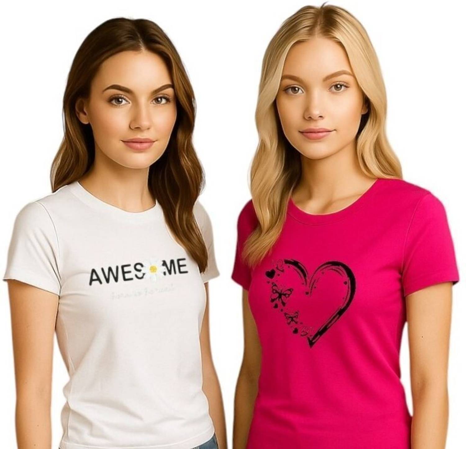 HouseOfCommon Printed Women Round Neck White, Pink T-Shirt