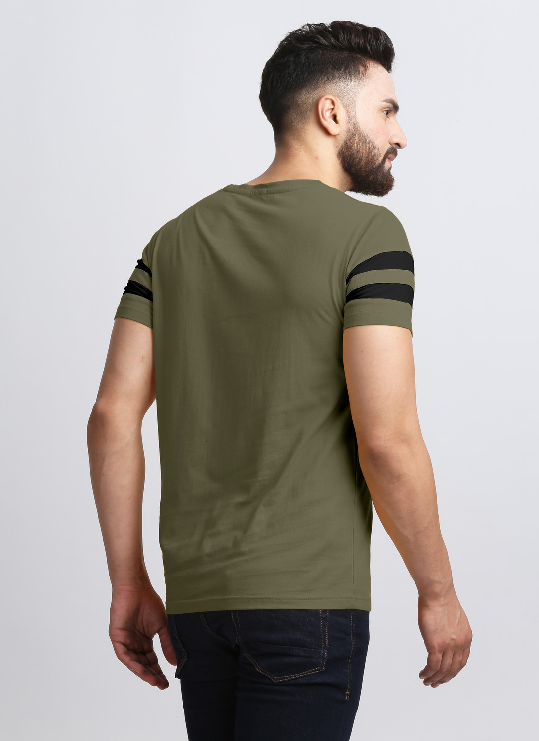 Image of AUSK Striped Men Round Neck Navy Blue, Dark Green T-Shirt
