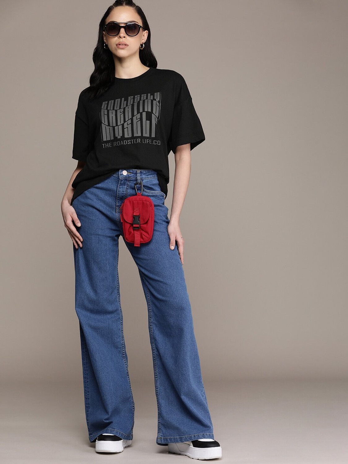 Image of Roadster Printed Women Round Neck Black T-Shirt