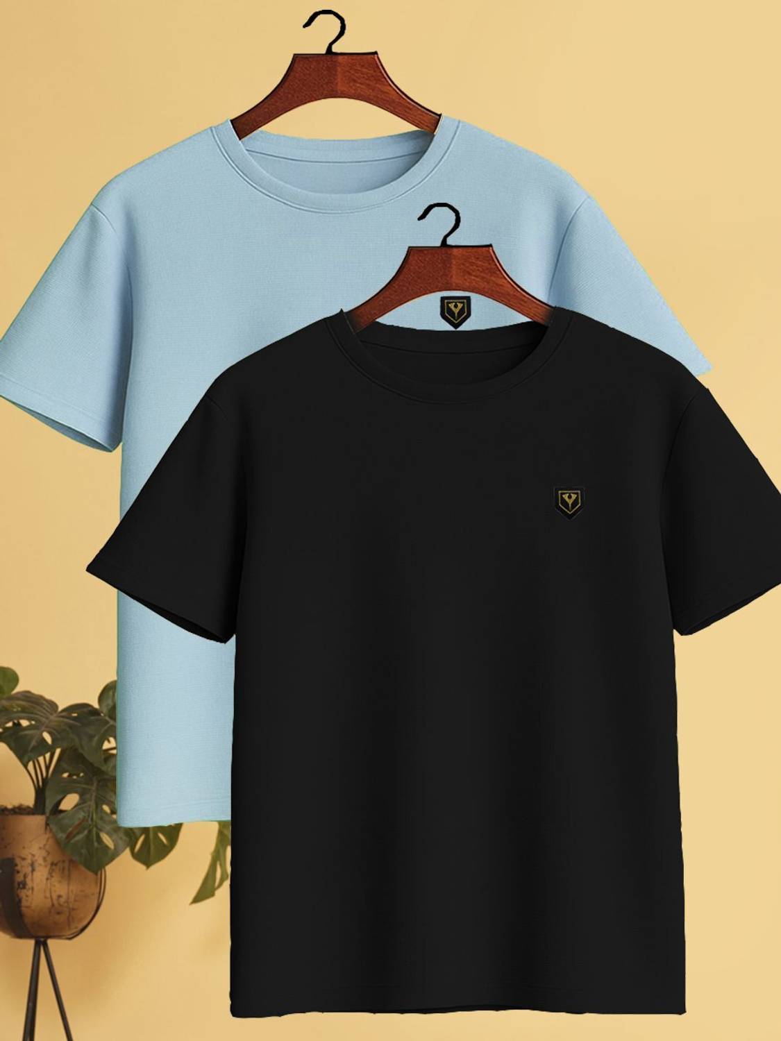 Yazole Men Black, Light Blue T-Shirt Pack of 2 - Image 1