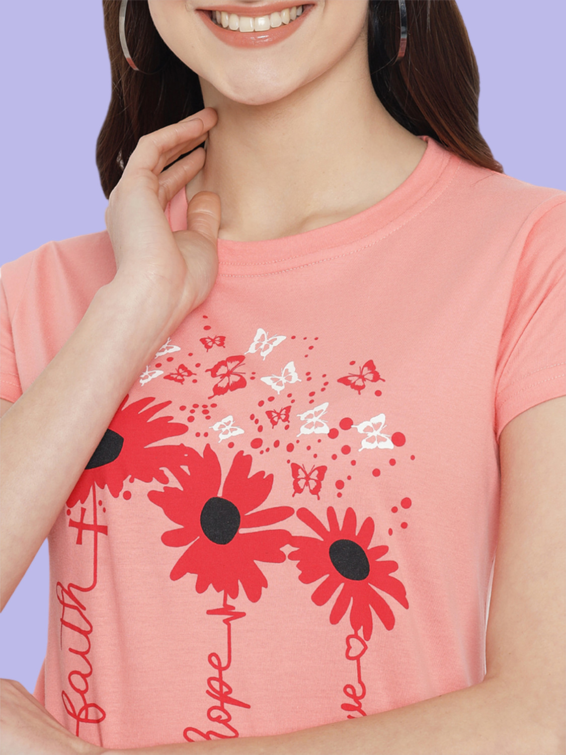 Image of METRONAUT Graphic Print Women Round Neck Pink T-Shirt