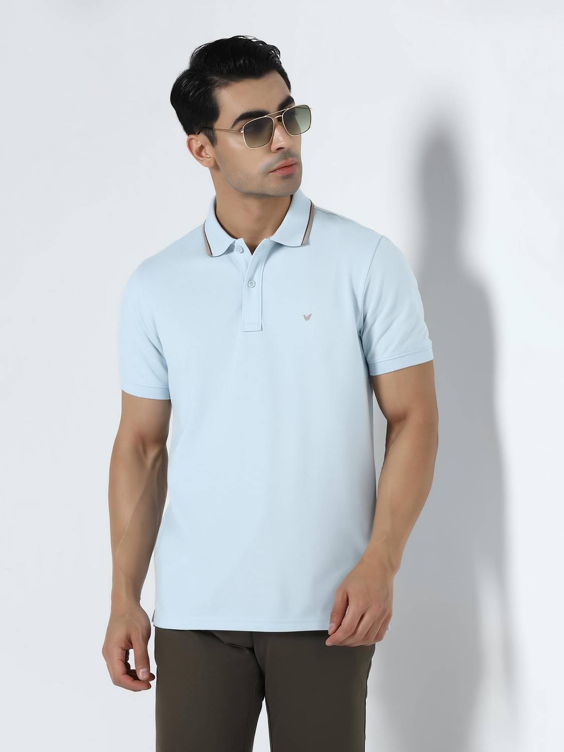 Blackberrys Solid Men Polo Neck Blue T-Shirt