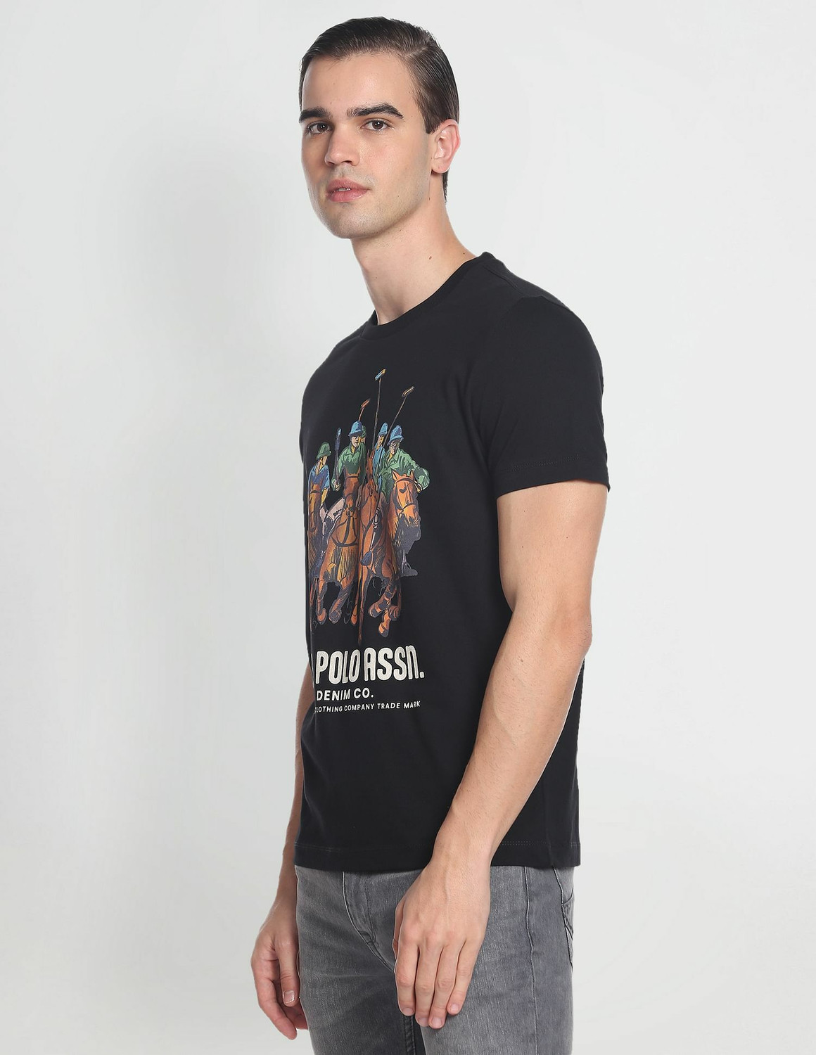 Image of U.S. POLO ASSN. Printed, Typography Men Round Neck Black T-Shirt