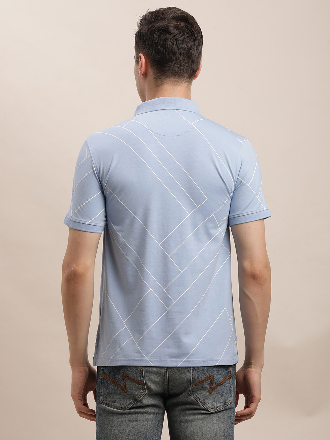 Image of TURTLE Graphic Print Men Polo Neck Light Blue T-Shirt