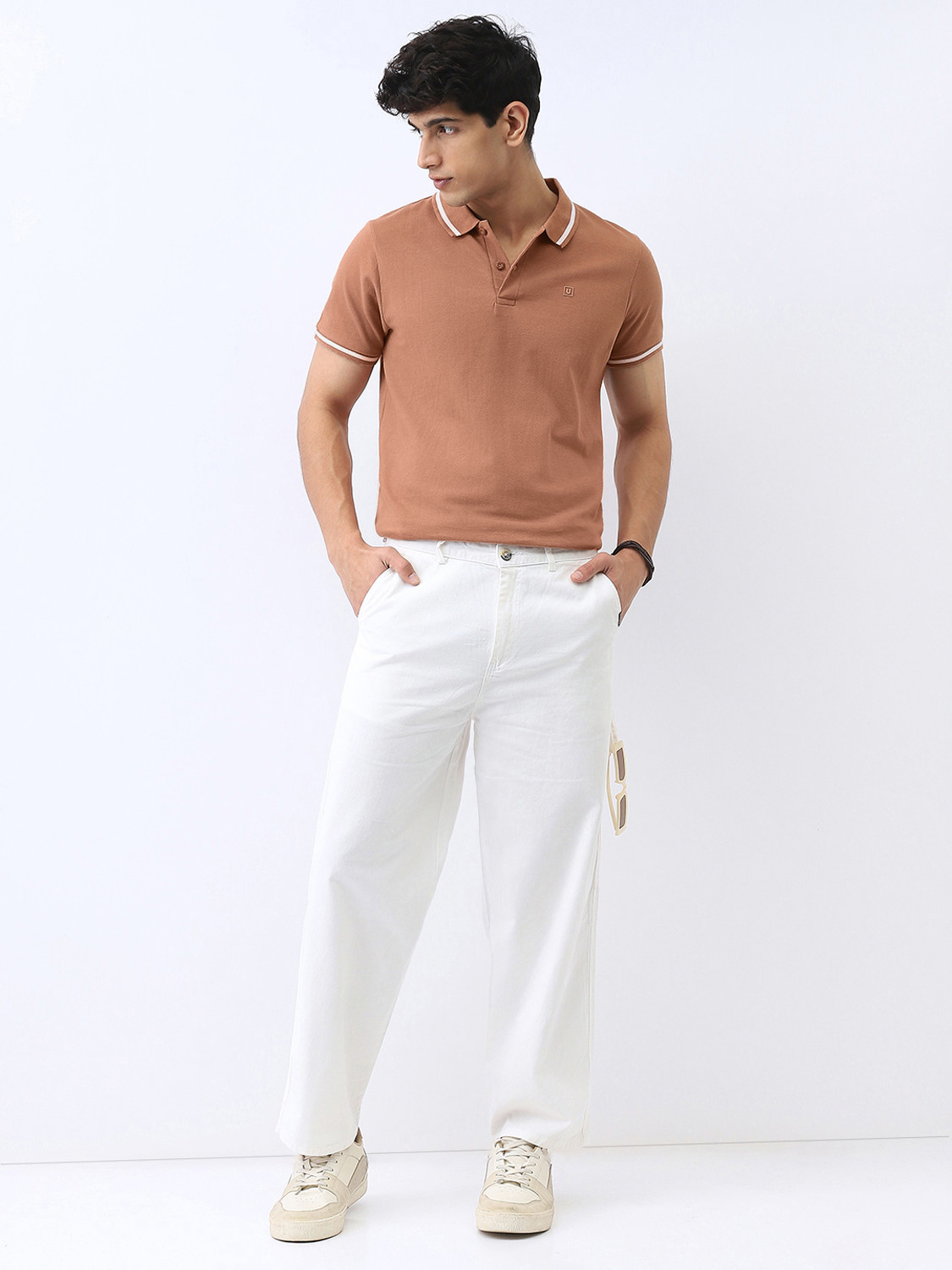 Image of Urbano Fashion Solid Men Polo Neck Brown T-Shirt