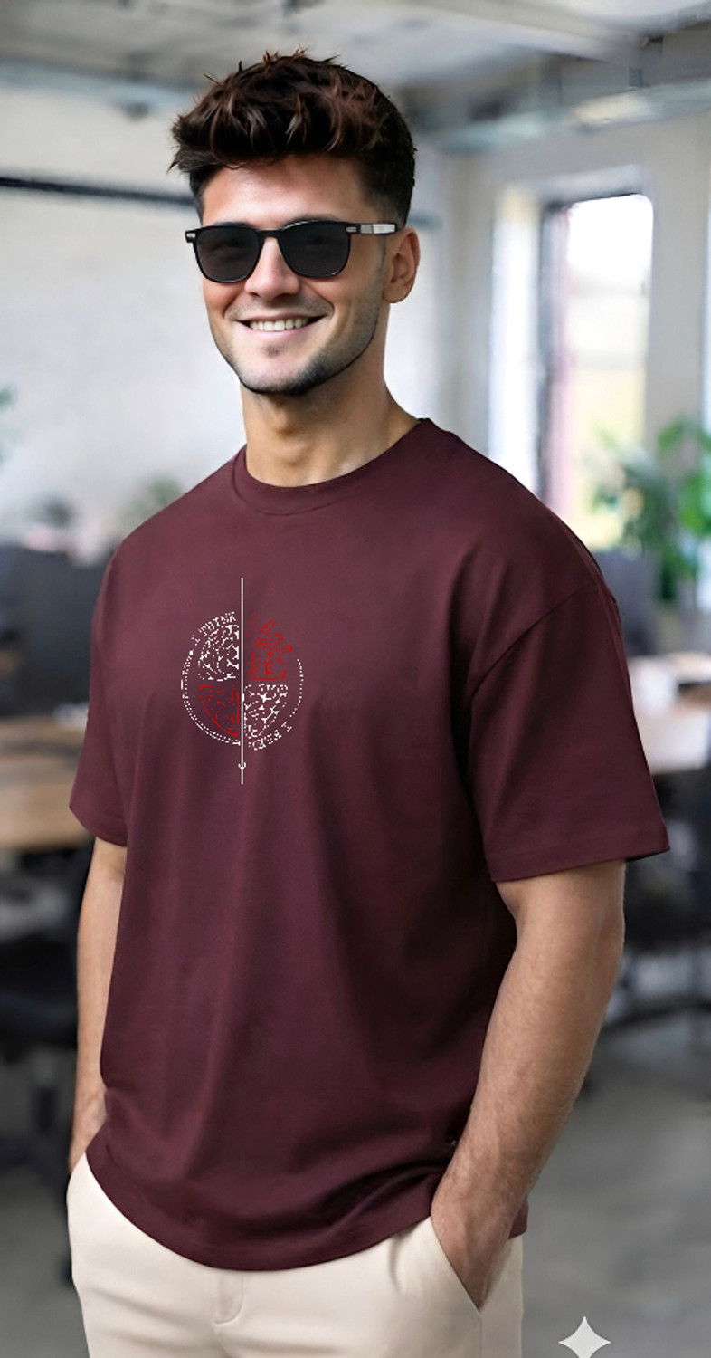 Image of UrGear Printed Men Round Neck Maroon T-Shirt
