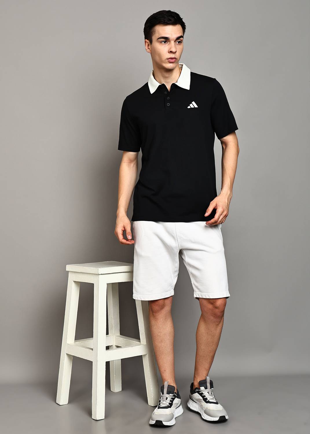 ADIDAS Solid Men Polo Neck Black T-Shirt - Image 2