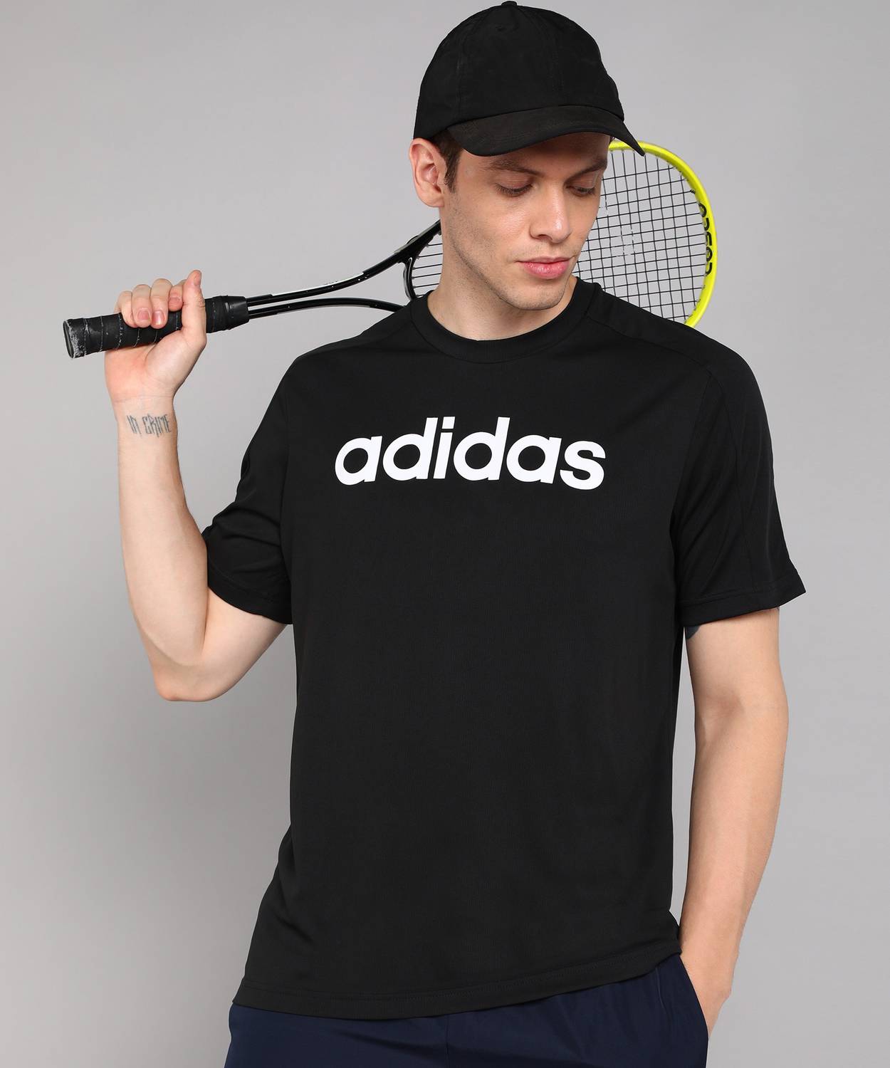 ADIDAS Typography Men Round Neck Black T-Shirt