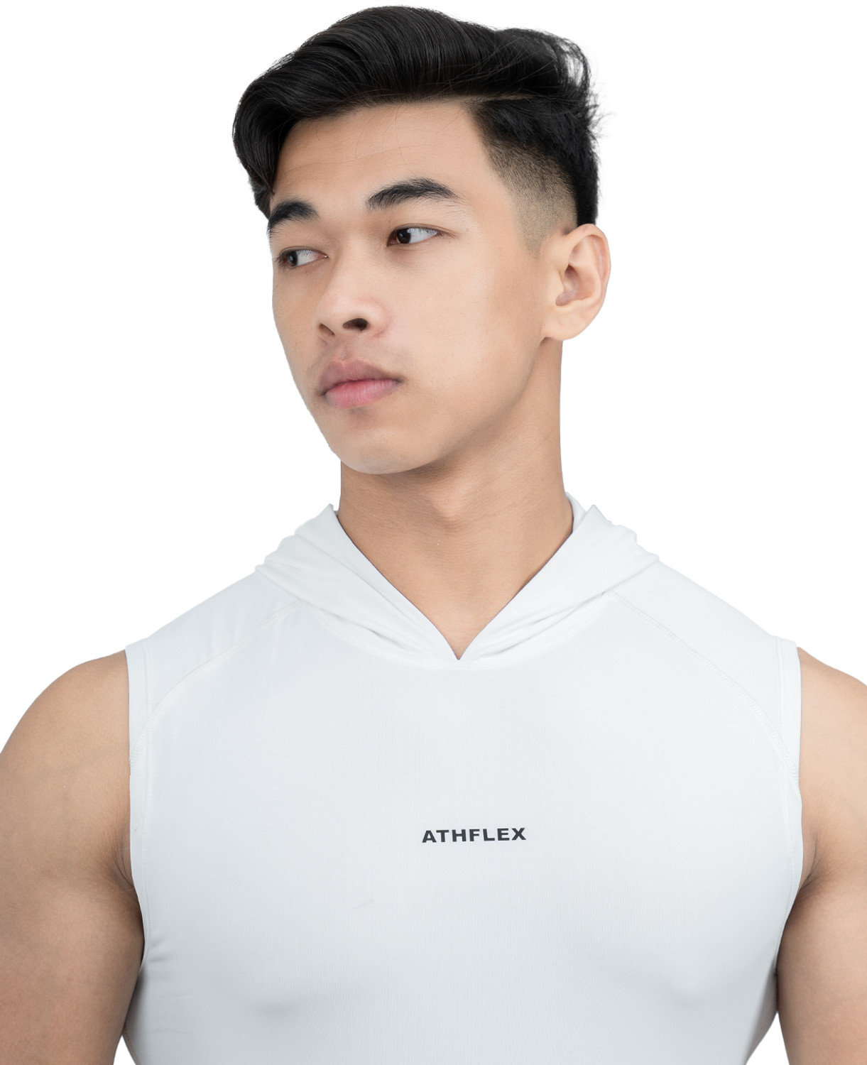 Image of Athflex Solid Men Hooded Neck White T-Shirt