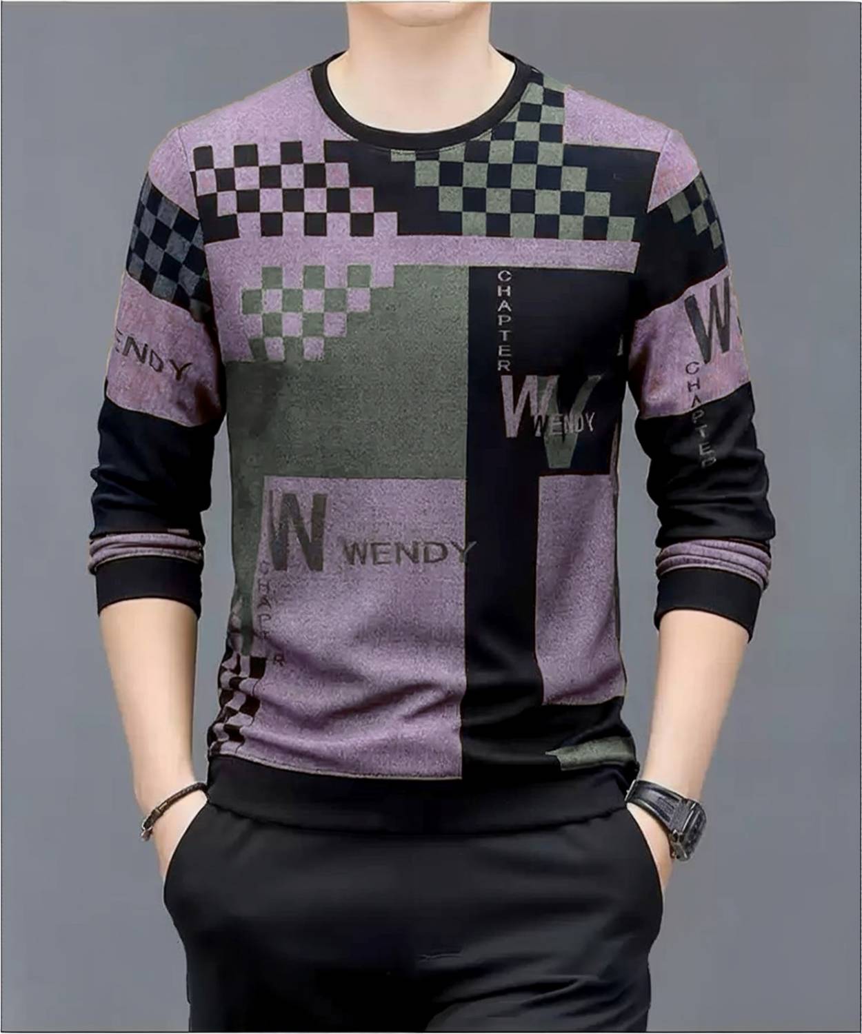 sti Men Printed Round Neck Polyester Purple T-Shirt