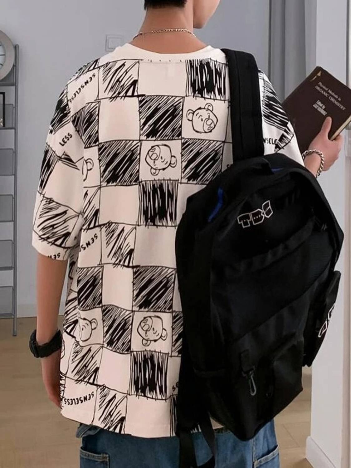 Men Printed, Typography, Checkered Round Neck Pure Cotton White T-Shirt - Image 2