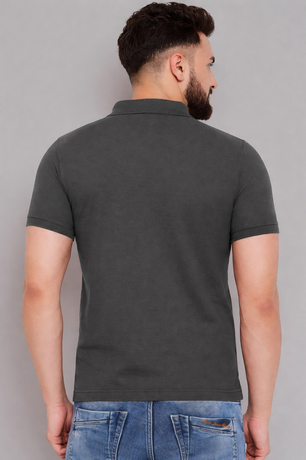 Image of LOOP STITCH Solid Men Polo Neck Grey T-Shirt