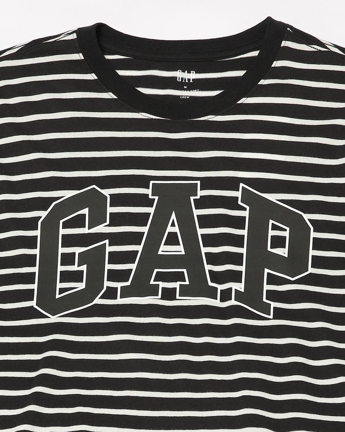 Image of GAP Striped Men Crew Neck Black T-Shirt