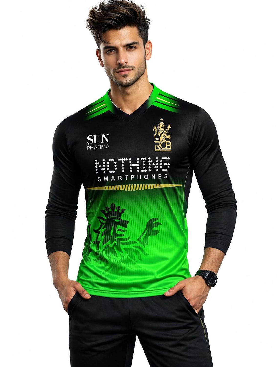 Image of ROCKINRETAILZ Printed Men V Neck Green T-Shirt