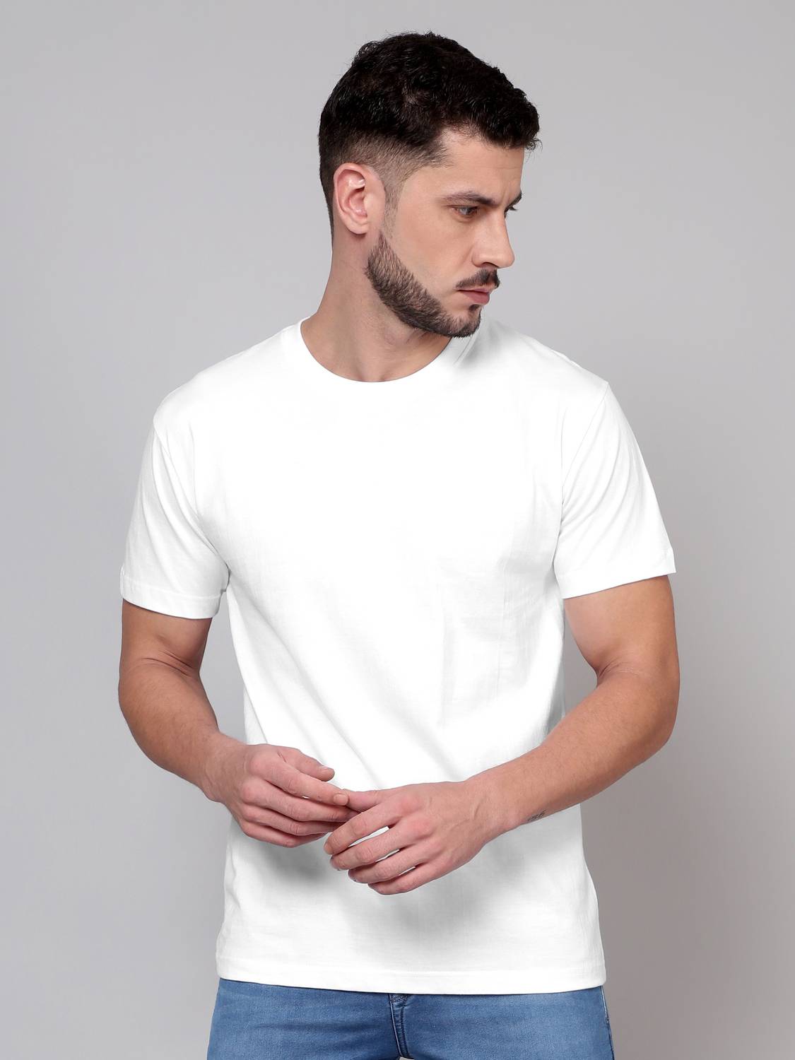 BEYOUNG Solid Men Round Neck White T-Shirt
