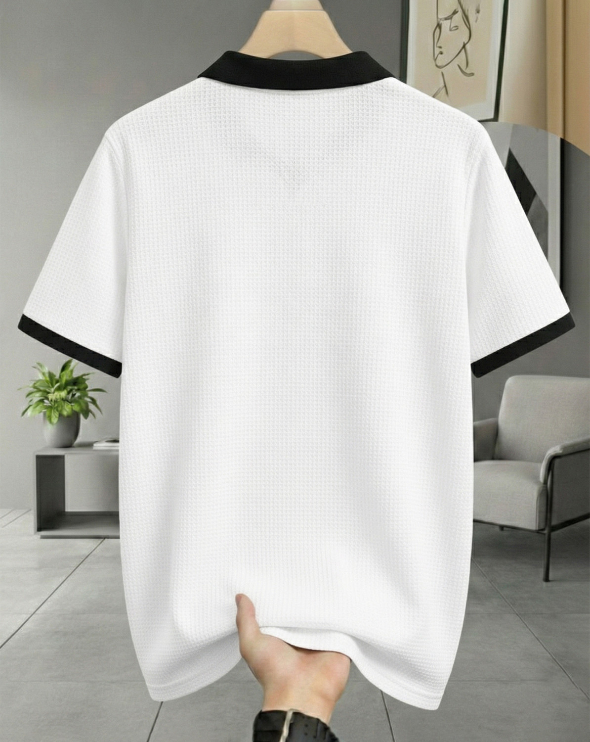 Image of ENITOR Solid Men Polo Neck White T-Shirt