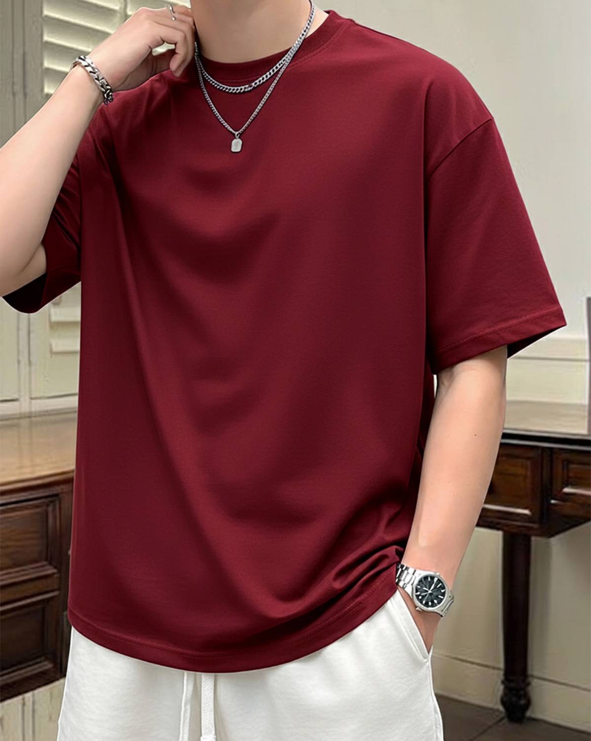 AUSK Solid Men Round Neck Maroon T-Shirt Pack of 4 - Image 5