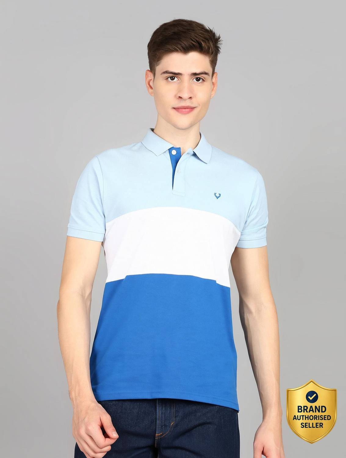 Allen Solly Men Colorblock Polo Neck Cotton Blend White T-Shirt