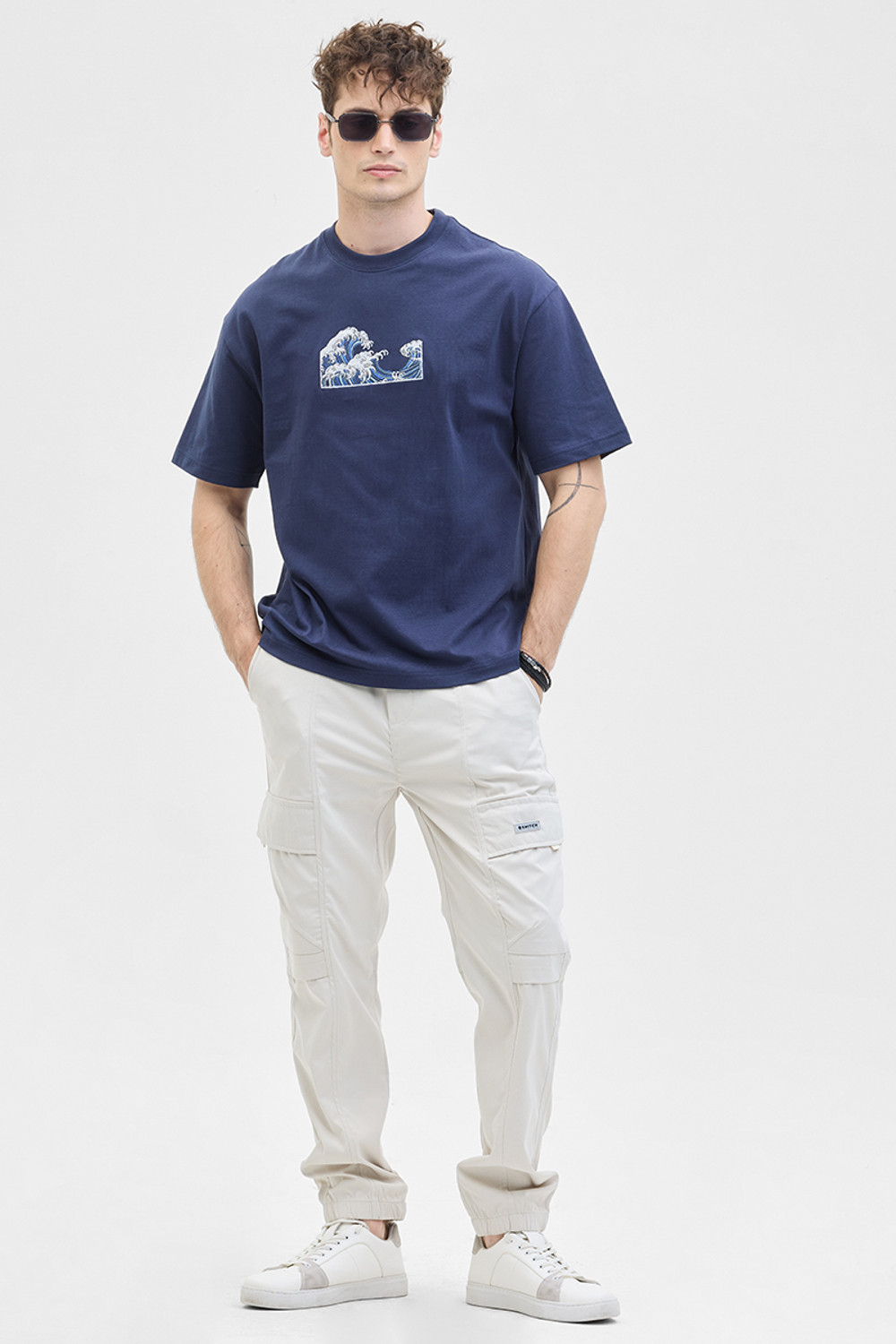 Image of Snitch Embroidered Men Crew Neck Navy Blue T-Shirt