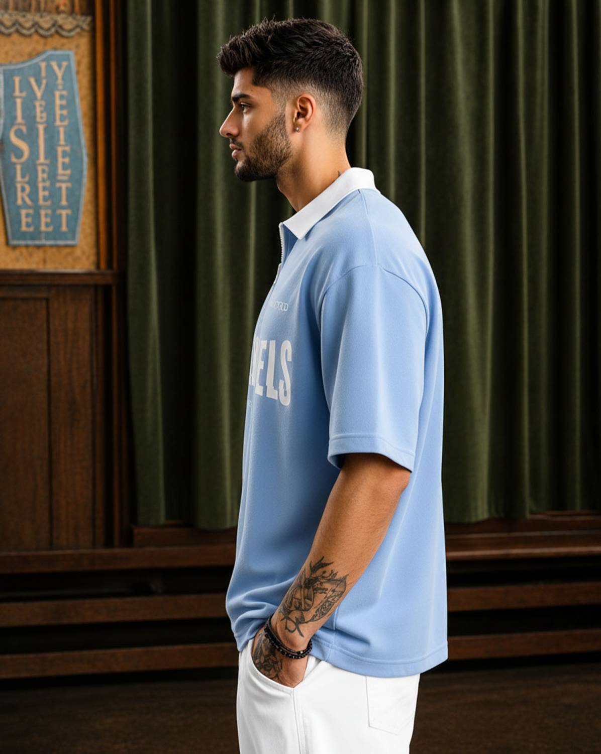 Force Men Light Blue Zip Neck Reversible T-Shirt - Image 3