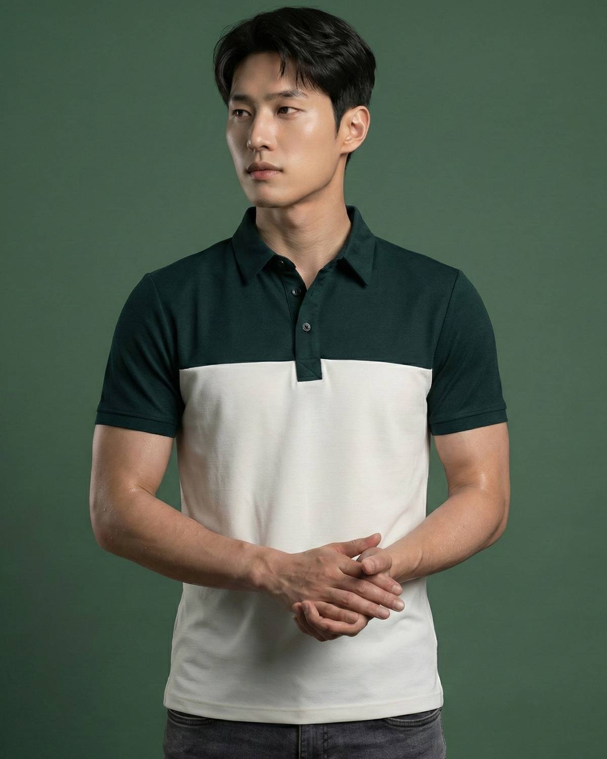 N AND J Men Colorblock Polo Neck Cotton Blend Black, White T-Shir