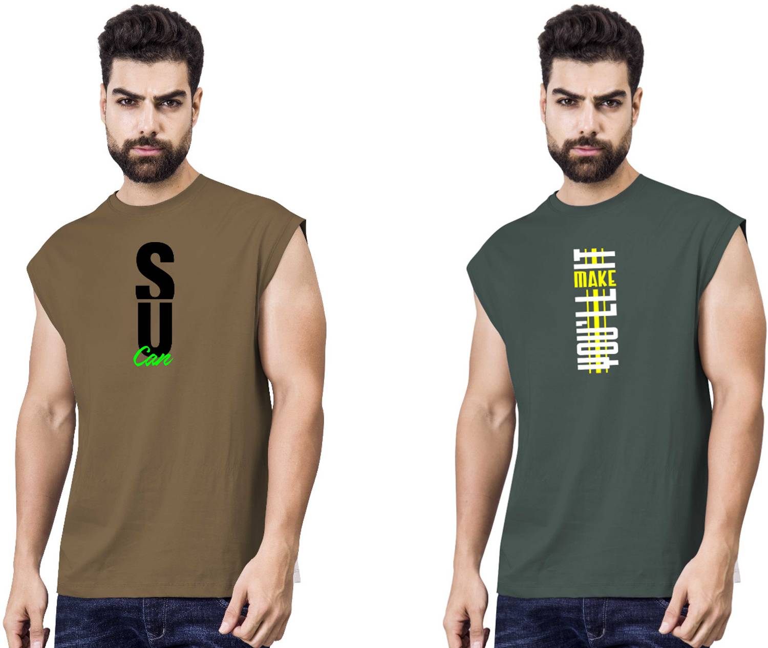 I&D Pack of 2 Men Graphic Print Round Neck Pure Cotton Multicolor