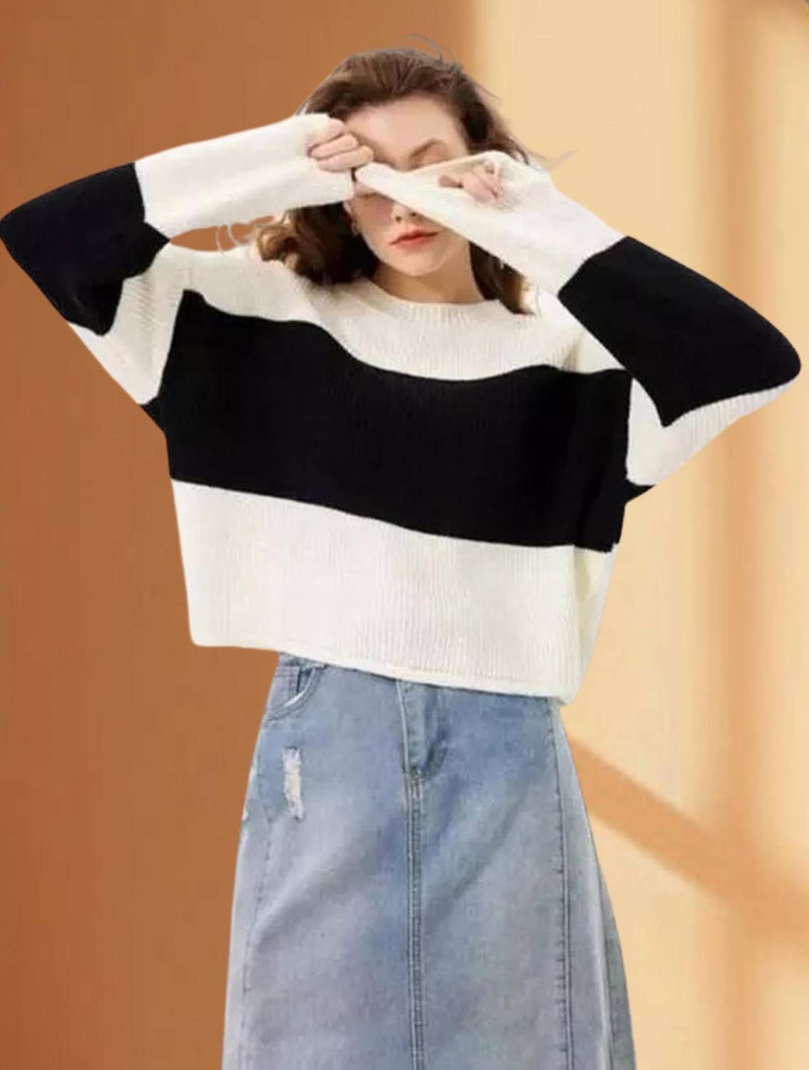 Amreliya Style Colorblock Women Round Neck Black, Purple T-Shirt