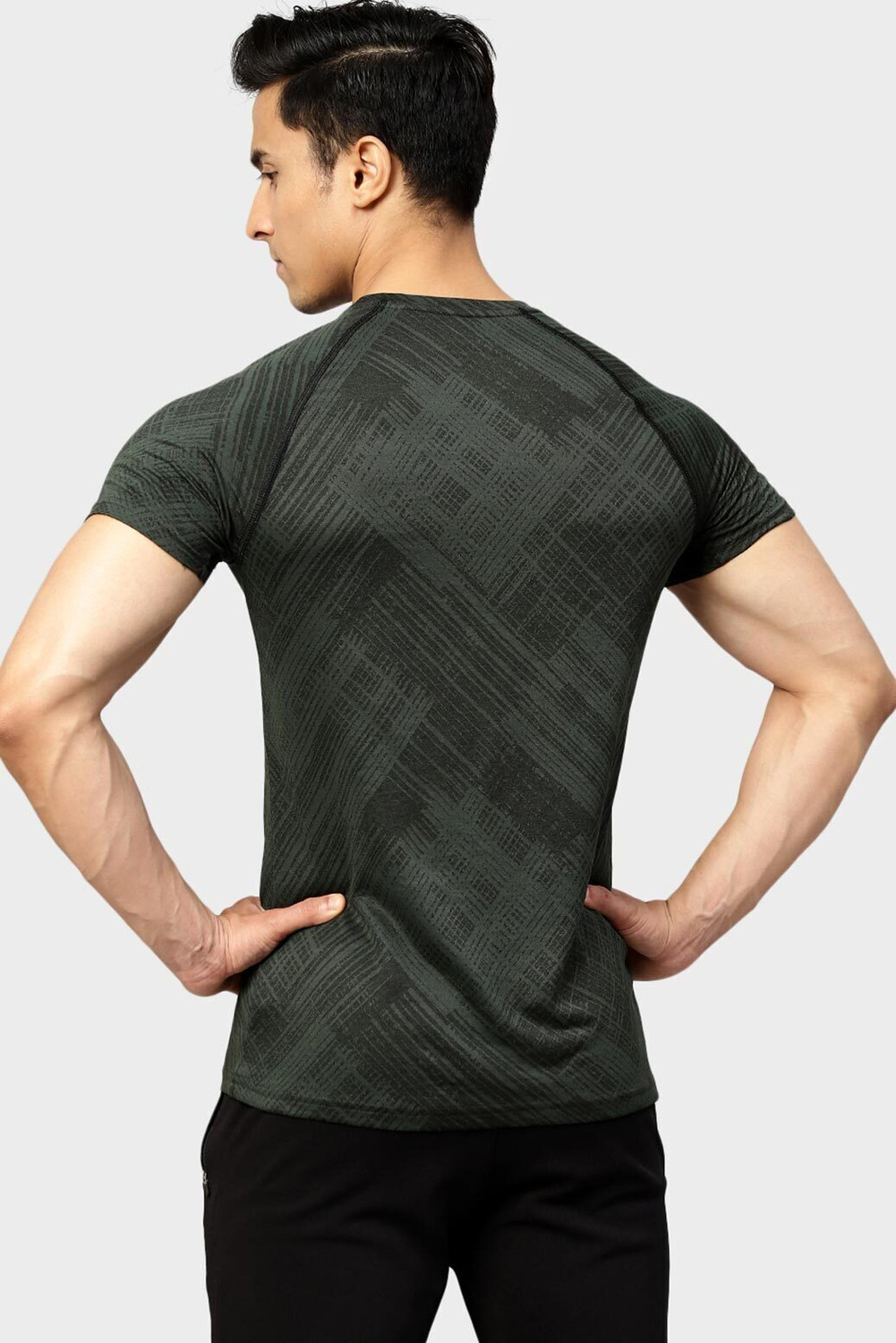 Image of FuaarK Self Design Men Round Neck Green T-Shirt