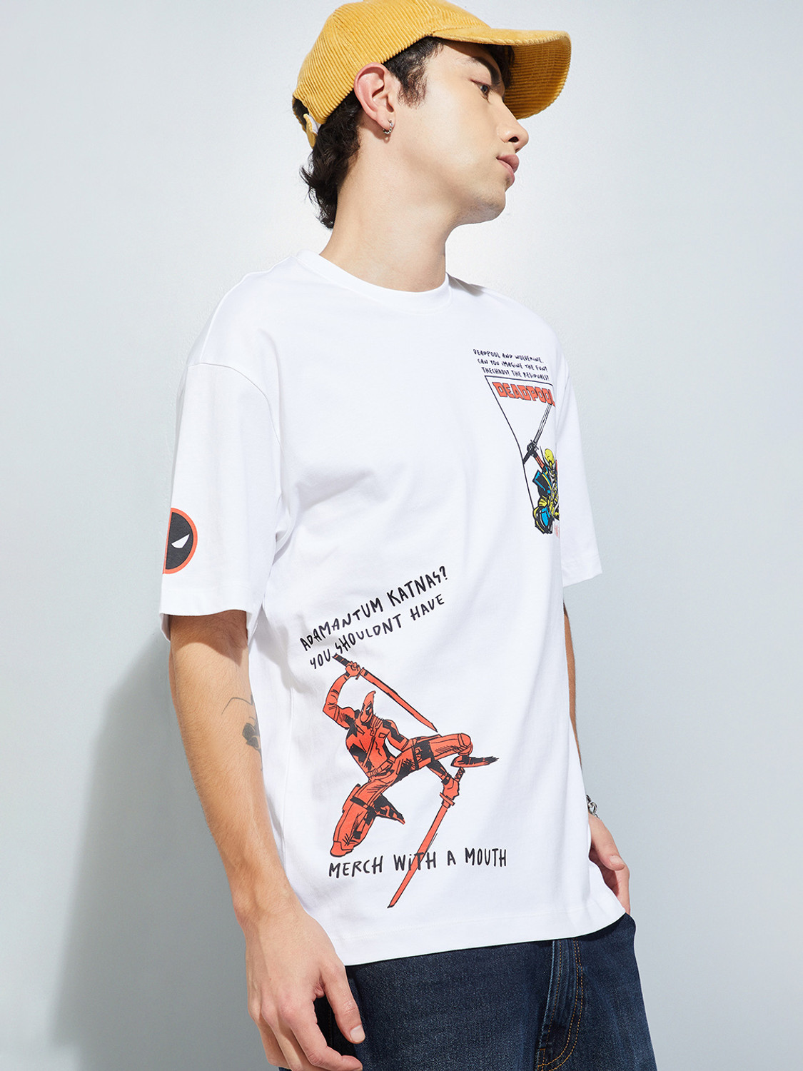 Image of MAX Deadpool Men Printed Round Neck Pure Cotton White T-Shirt