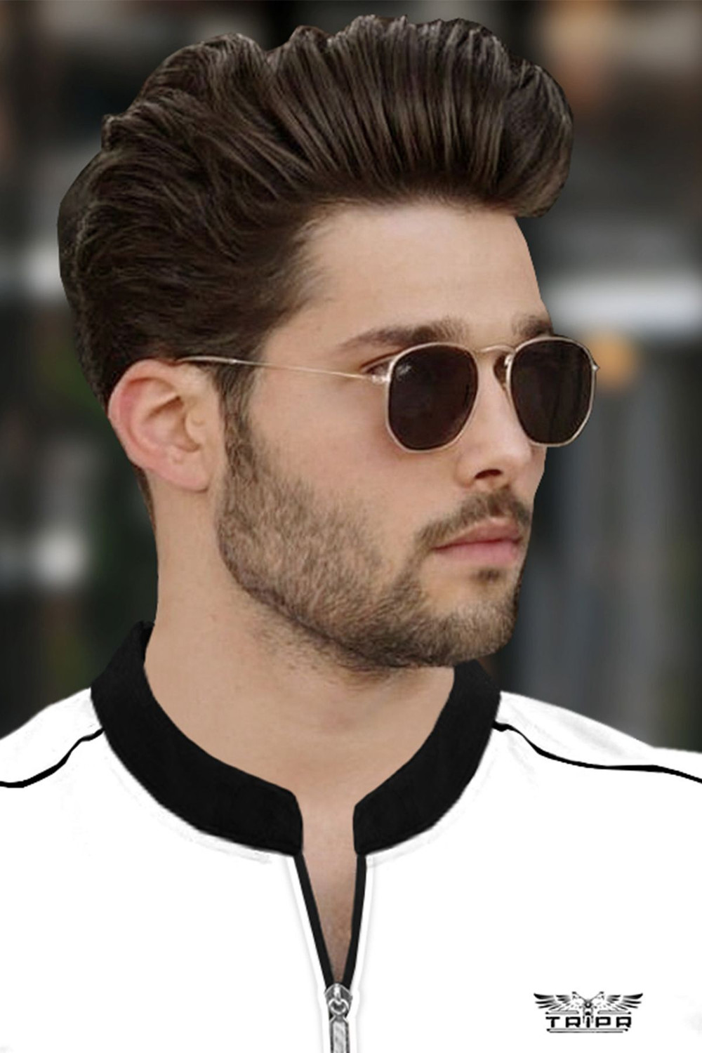 Image of TRIPR Solid Men Mandarin Collar White, Black T-Shirt