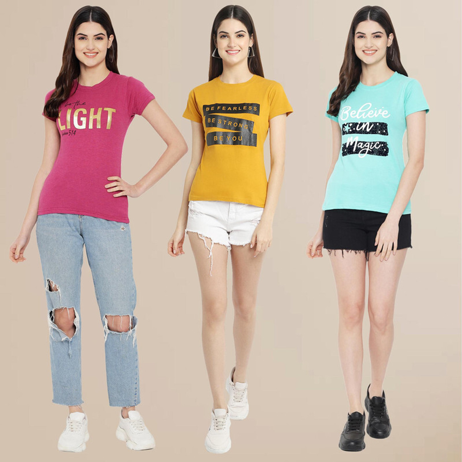 Image of METRONAUT Printed Women Round Neck Multicolor T-Shirt