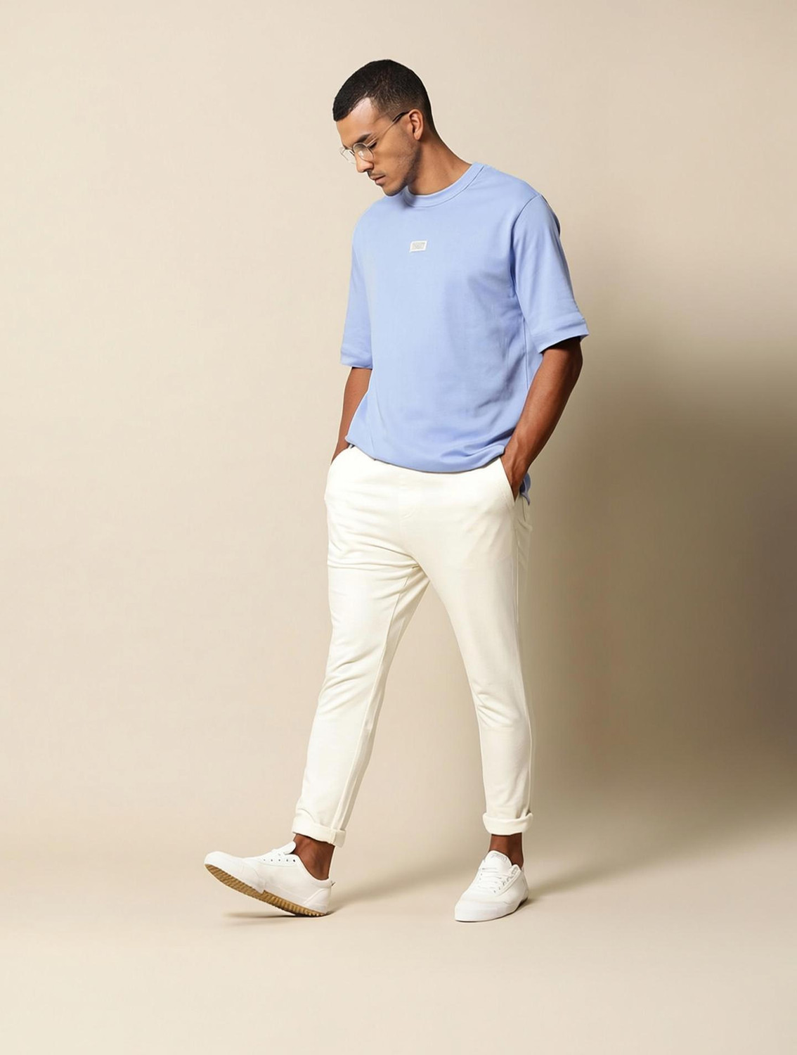 Image of Mr Bowerbird Solid Men Round Neck Blue T-Shirt