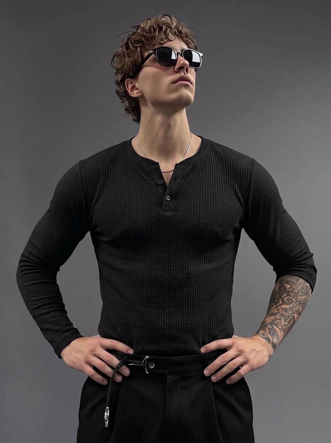 Rufica Men's Black Henley Neck T-Shirt - Image 5