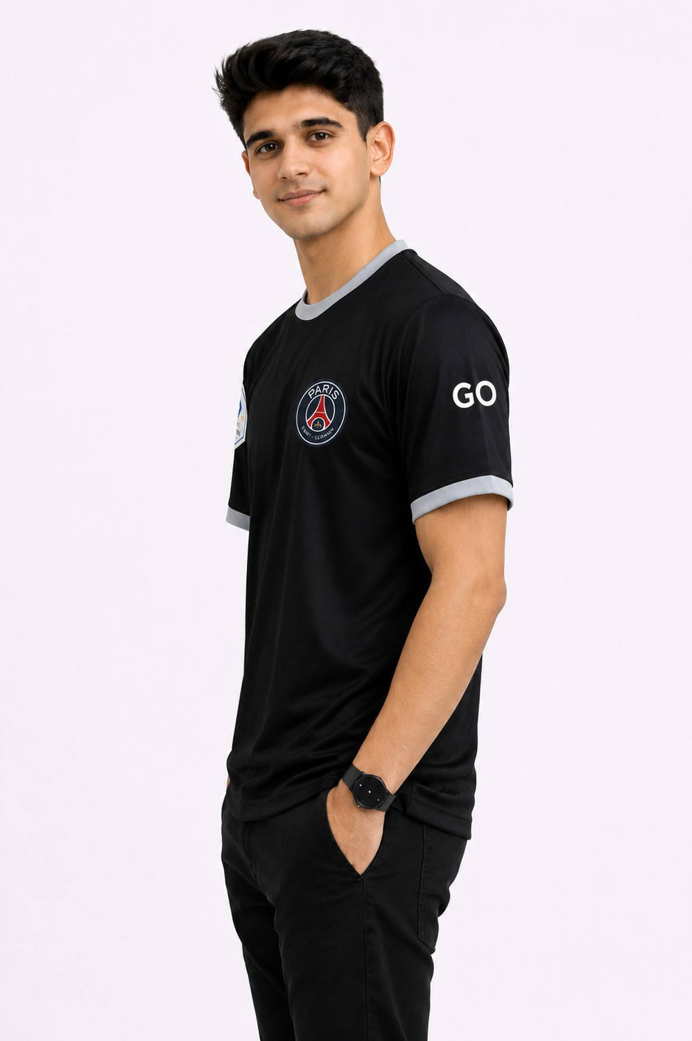 Image of Bodysports.co Men Printed Round Neck Polyester Black T-Shirt