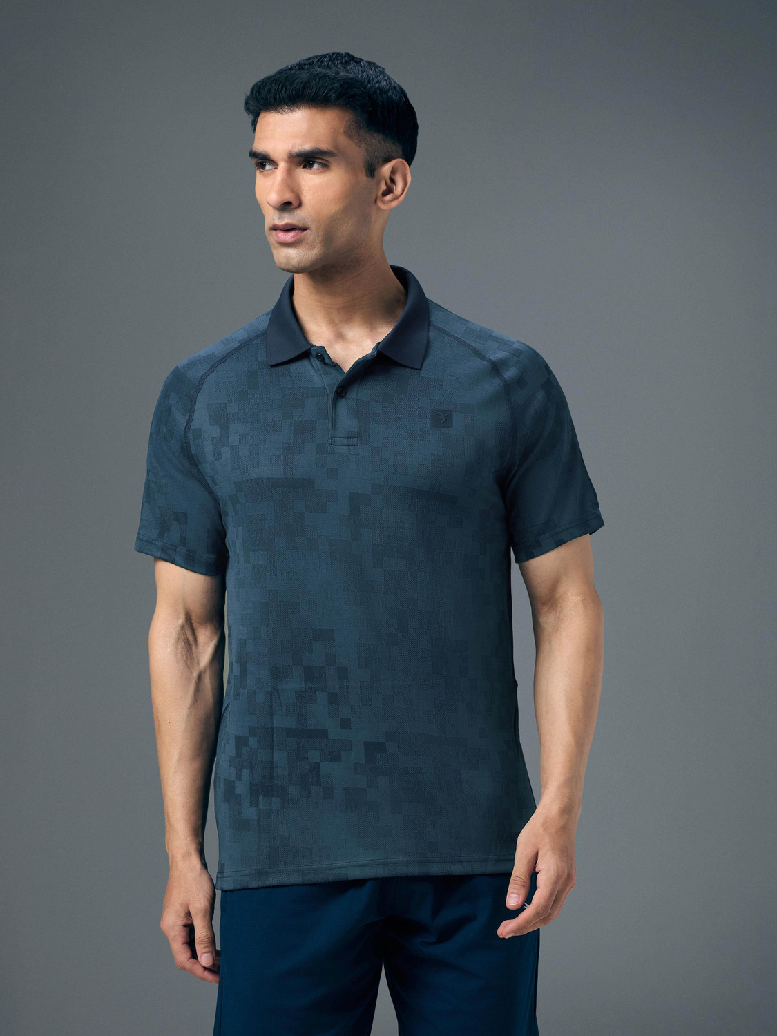 Image of TECHNOSPORT Printed Men Polo Neck Blue T-Shirt