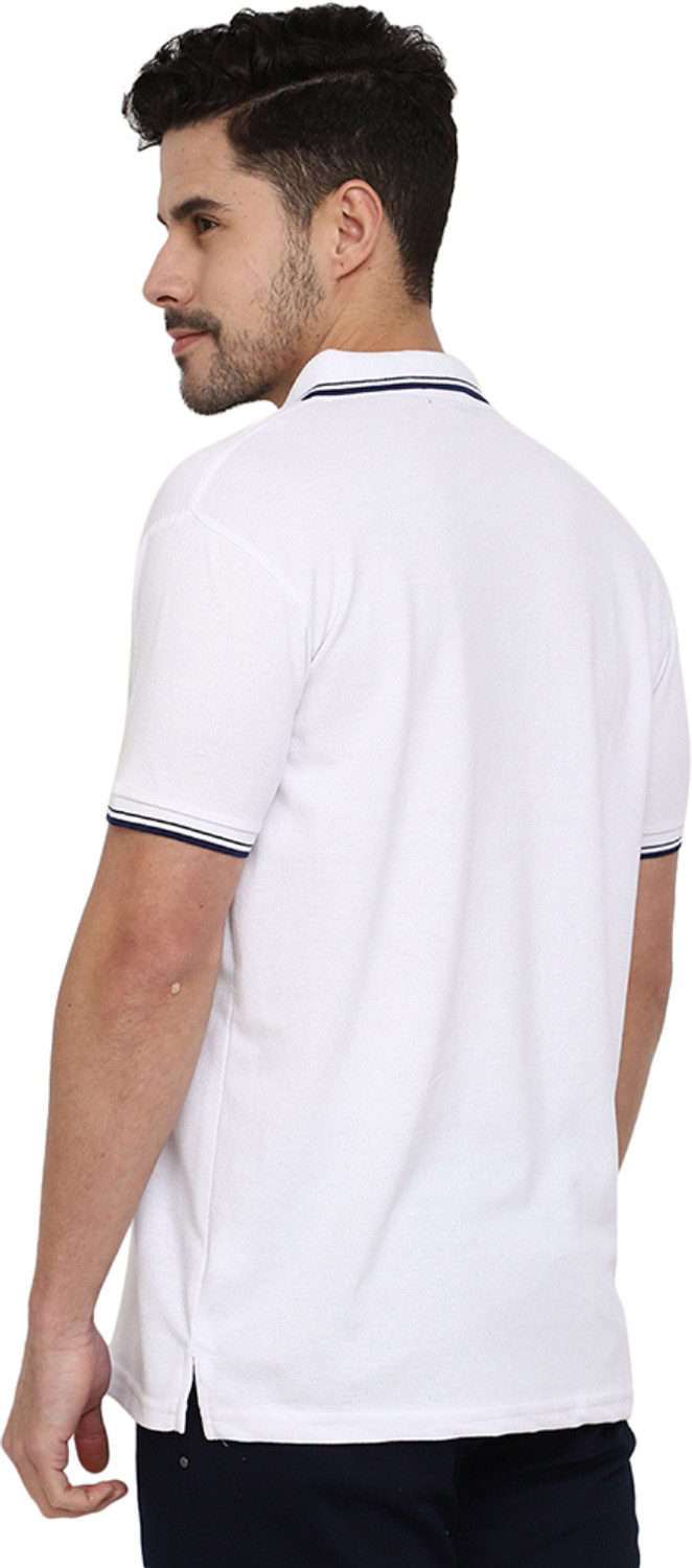 Image of V-MART Solid Men Polo Neck White T-Shirt